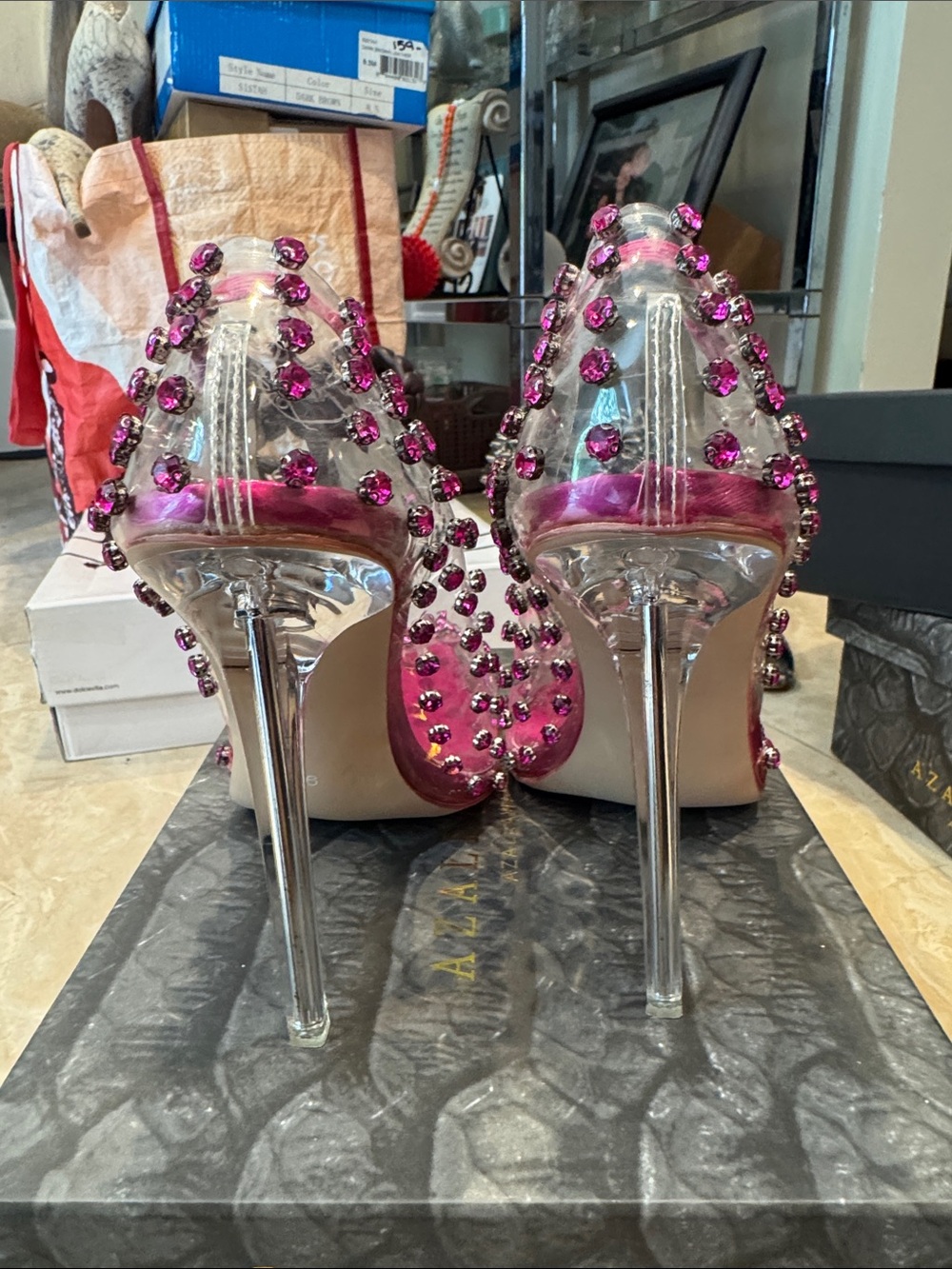 Hot Pink Crystal-Stud Pointed-Toe Heels - Picture 4 of 4